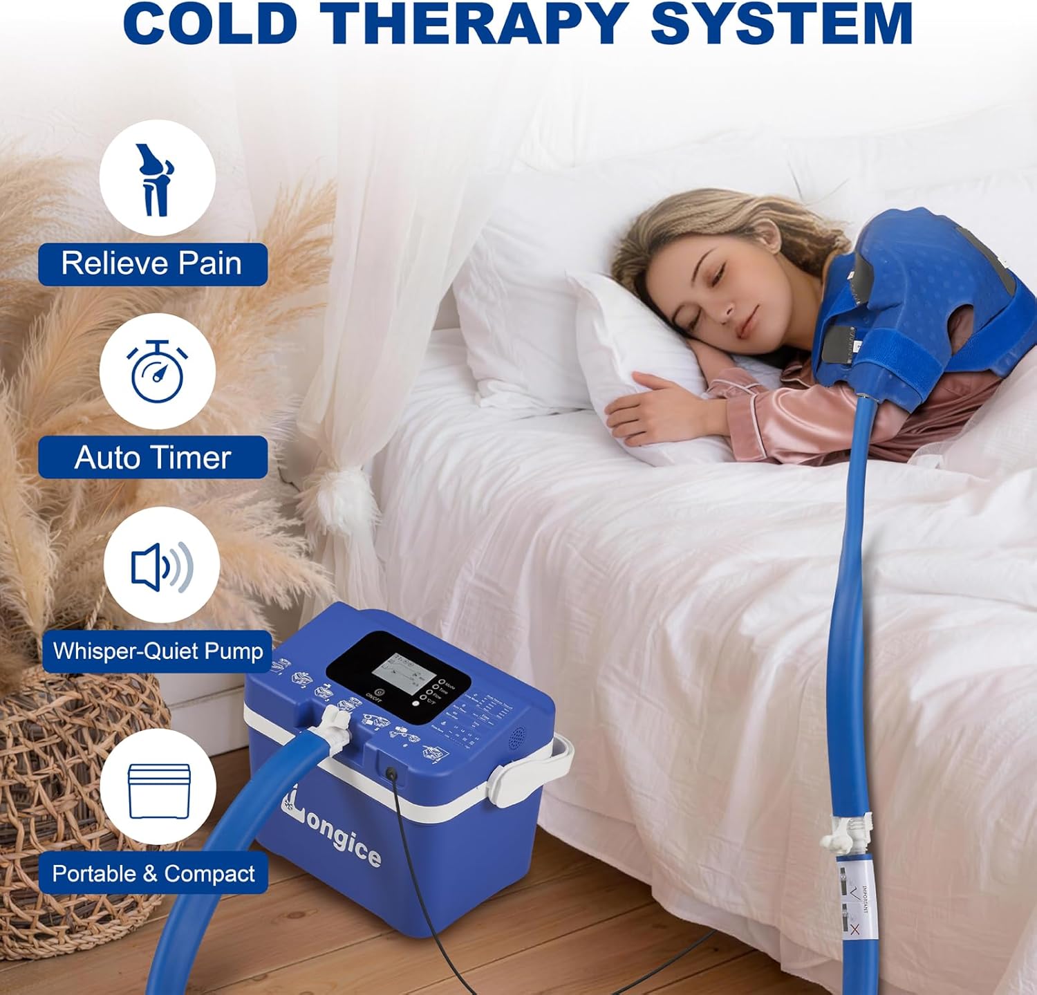 Longice Cold Therapy Unit for Shoulder,Ice Therapy Machine for Shoulder After Surgery,Cold Therapy System with Shoulder Ice Pack (Blue)