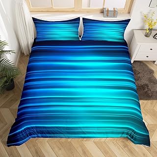 Blue Black Gradient Comforter Cover Queen Size, Abstract Ombre Comforter Cover for Kids Toddler Geometric Abstract Ombre Duvet Cover Gradient Contemporary Bedspread Cover Breathable Quilt Cover