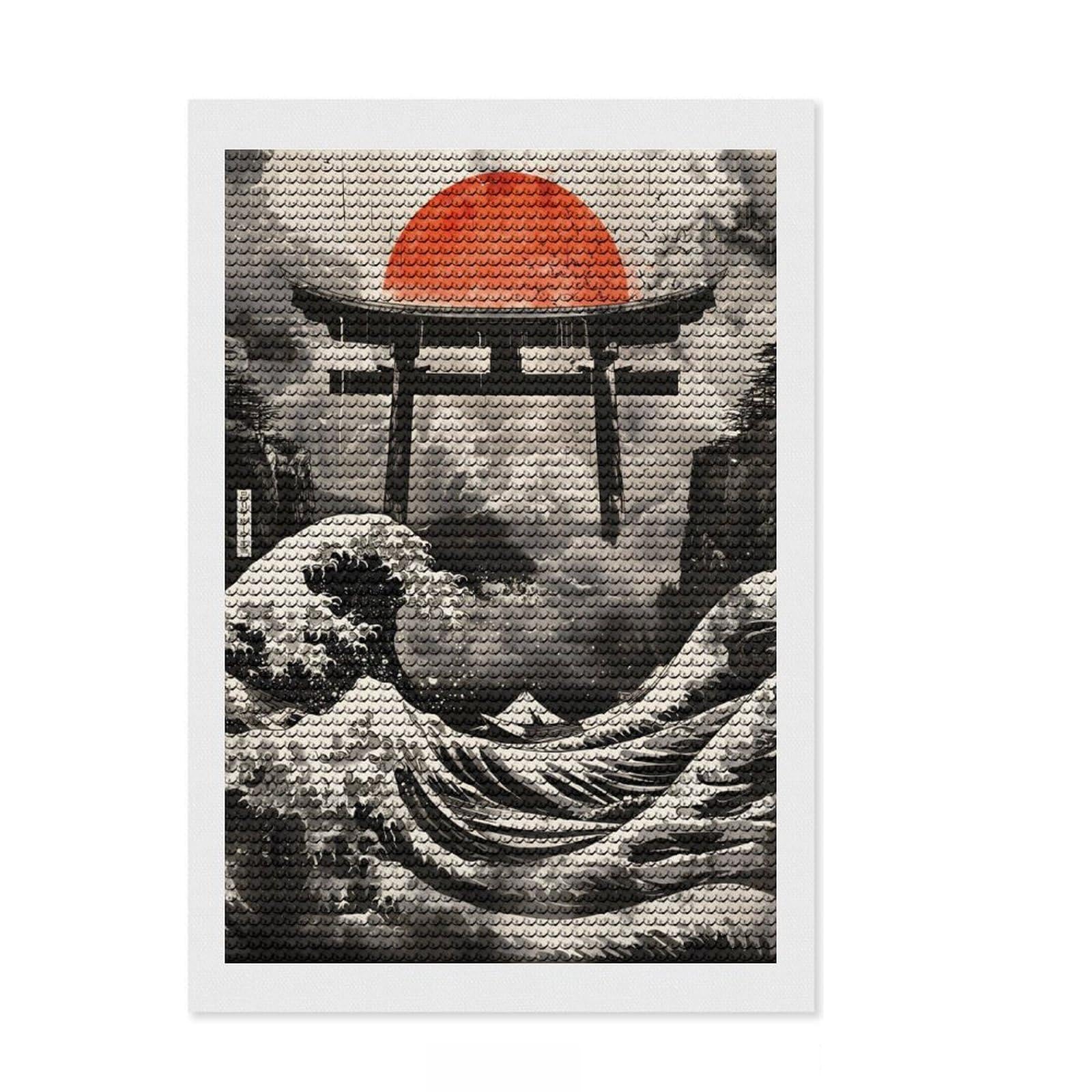 Junmoney Torii and Great Wave Diamond Painting Set 8"x12", Complete Accessories, Satisfying Creative Project, Stress Relief Craft, Office Decor