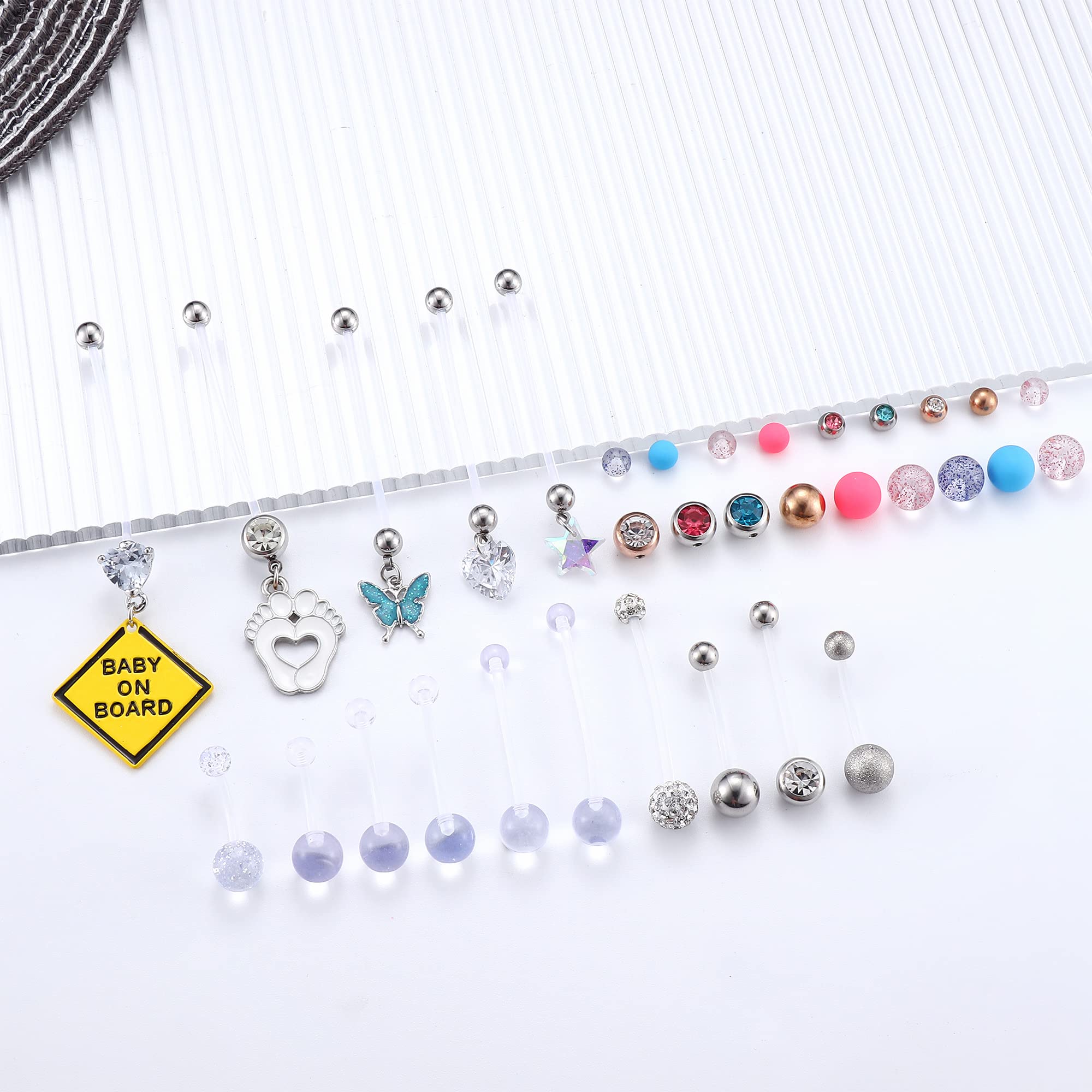 JOERICA Plastic Pregnancy Belly Button Rings Long Bar Navel Rings For Maternity