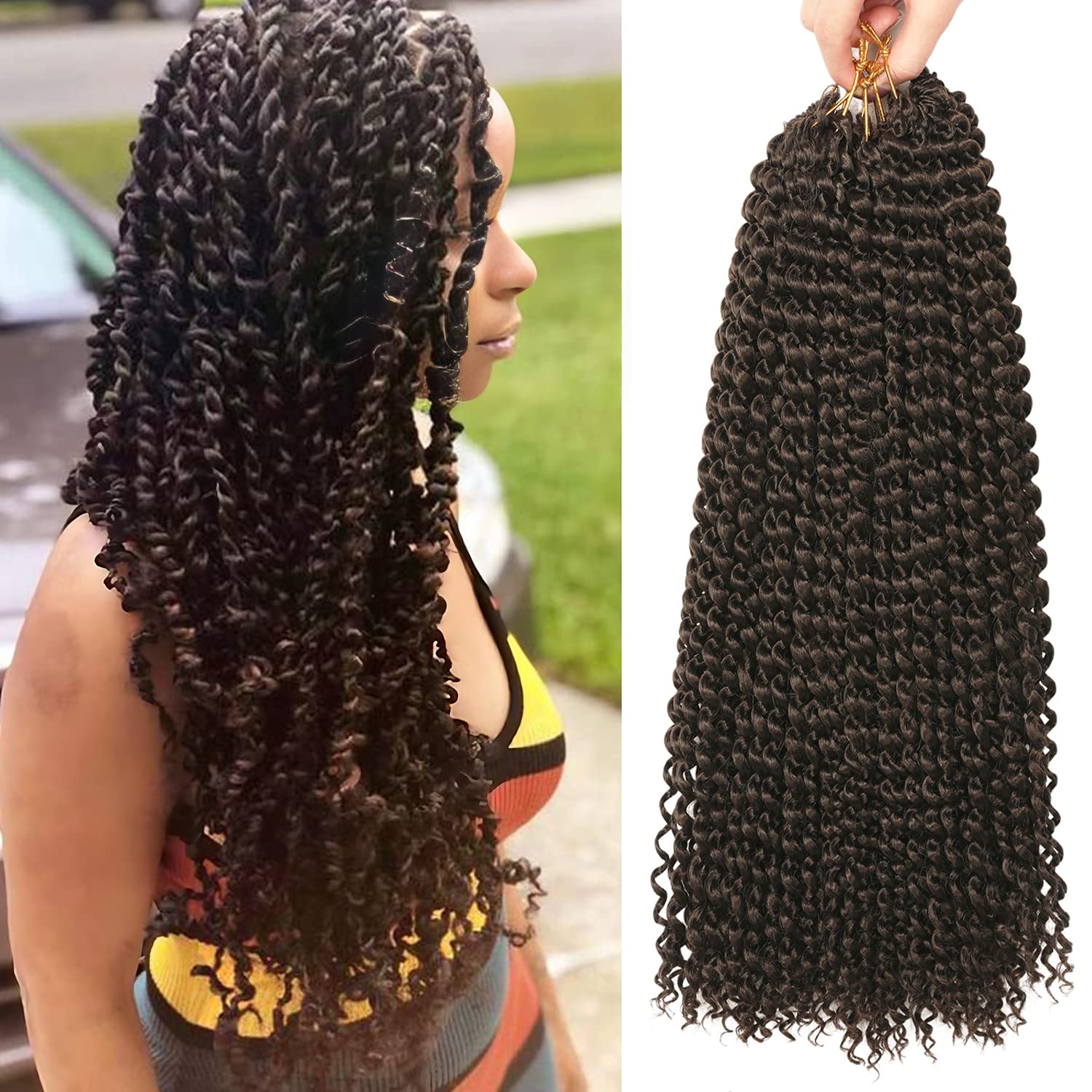 Ubeleco 18 Inch Passion Twist Hair, Water Wave Crochet Hair Passion Twist Crochet Hair for Women Long Bohemian Synthetic Curly Braiding Hair Extensions Passion Twists Braiding Hair (7pcs,#4)