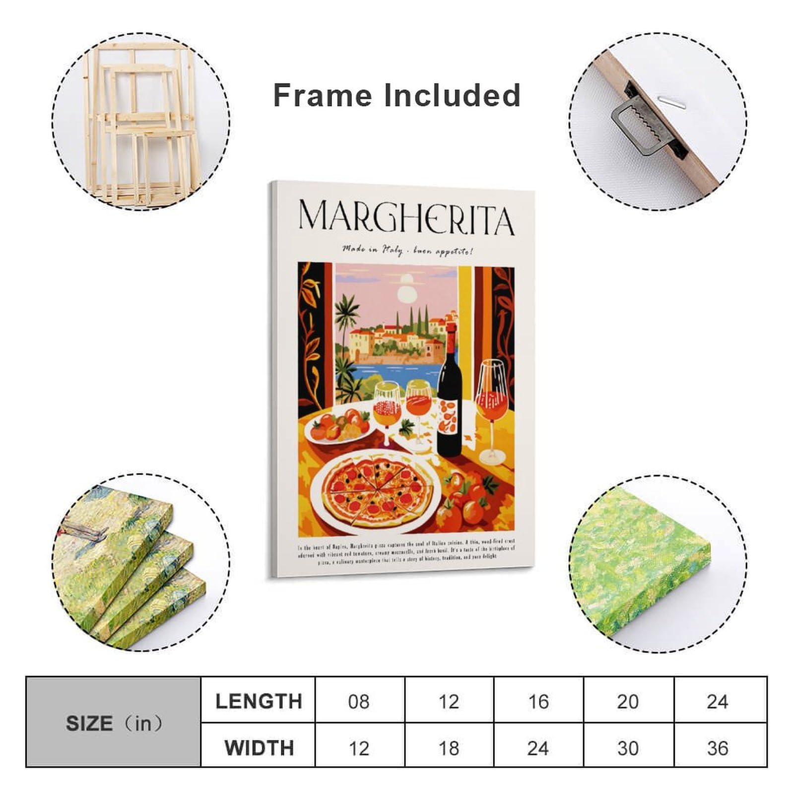 XJRZHLDU Margherita Pizza-Poster, Retro-Restaurant-Poster, italienische Küche, Esszimmer, Poster, 1 Leinwand-Poster, Schlafzimmerdekoration, Landschaft, Büro, Raumdekoration, Geschenk, 50 x 75 cm