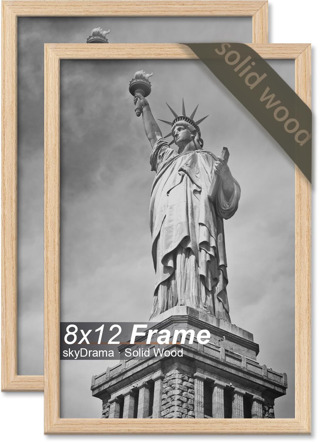 Photo 1 of skyDrama Natural Solid Wood 8x12 Picture Frame, Display 8 x 12 Inch Picture Poster Photo, Vertical & Horizontal Wall Hanging - 2 Pack/Natural/8"x12"