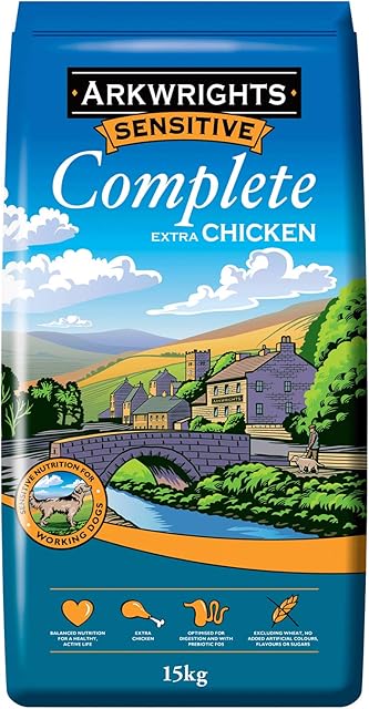 Arkwrights Wheat-Free Sensitive Dry Dog Food 15kg with Extra Chicken - Adult Complete Dry Dog Biscuits - Sensitive Nutrition for Working Senior Dogs