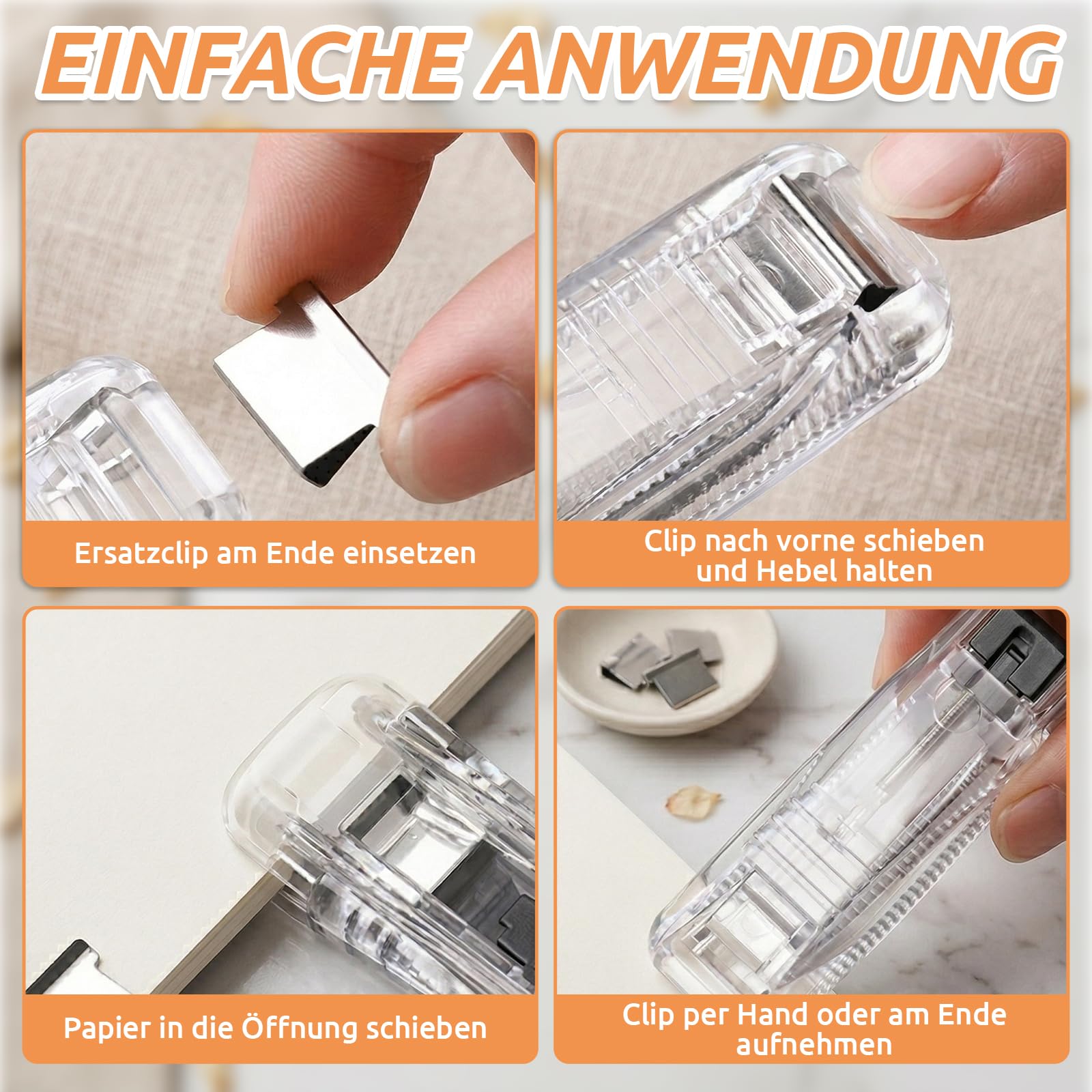 2026 Neue 2 Stück Reusable Creative Stapler,Hefter,Klammerloses Heftgerät,mit 200 Stück Wiederverwendbare Heftklammern, Portable Binder Clip Stapler, Nachfüllbarem Hefter und Klammerspender-Set