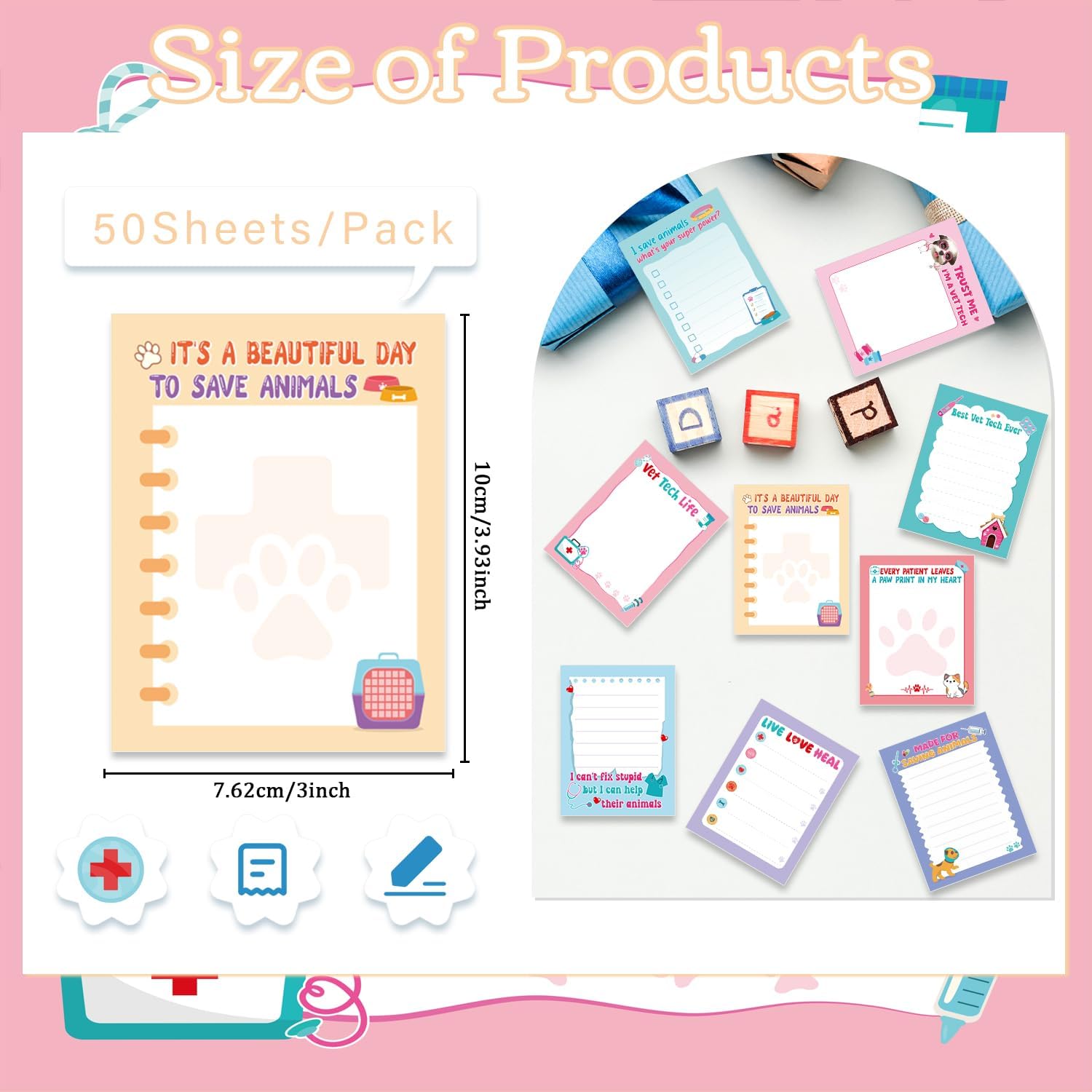 Vet Tech Week Sticky Notes 3x4 Inch Gifts 9 Pack image 2