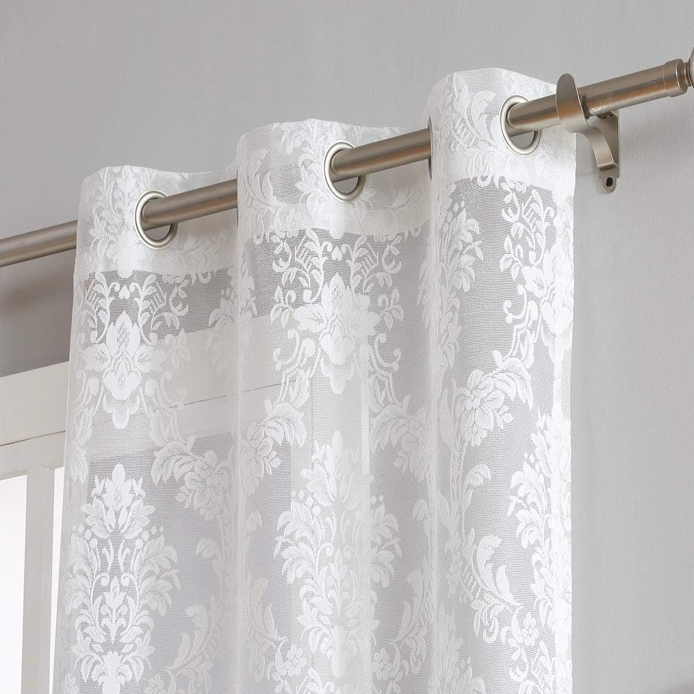 Pair of 2 Long Length 38 (W) x 96 (L) Inch Ivory Lace Window Curtain Panels with Beautiful Flower Embroidery and Grommet Top. Elegant Drapes for Kitchen or Living Room. LIS 38” x 96” Ivory