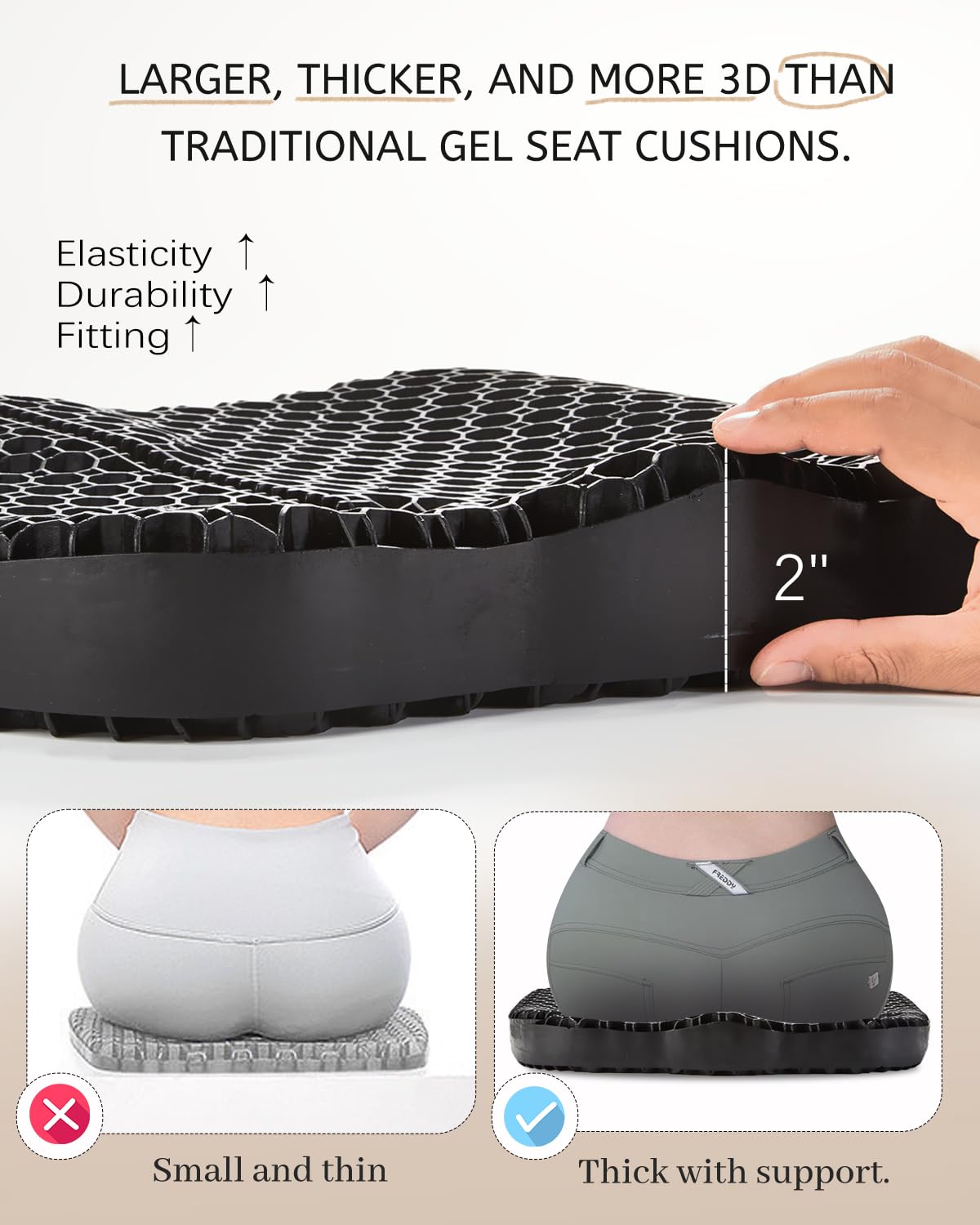Cojín de asiento de gel para sentarse durante mucho tiempo y aliviar el dolor de cadera (tamaño grande), cojines 3D refrescantes para silla de oficina, coche, silla de ruedas, funda