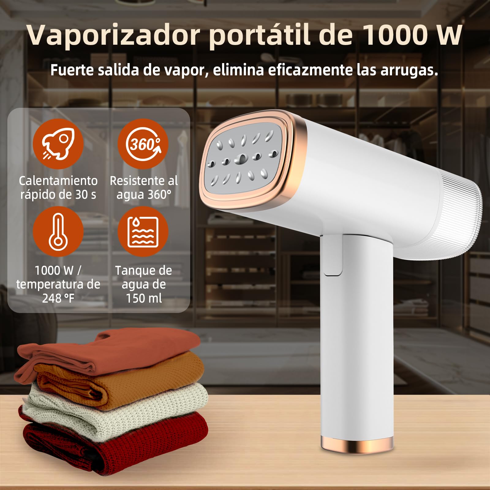 Synrroe Plancha Vertical Vapor, Plancha Vertical Portátil 1000W 150ML, Vaporizador de Ropa, Vaporizador Adecuado para Todos los Tejidos para, Hogar, Viajes, Hogar y Oficina