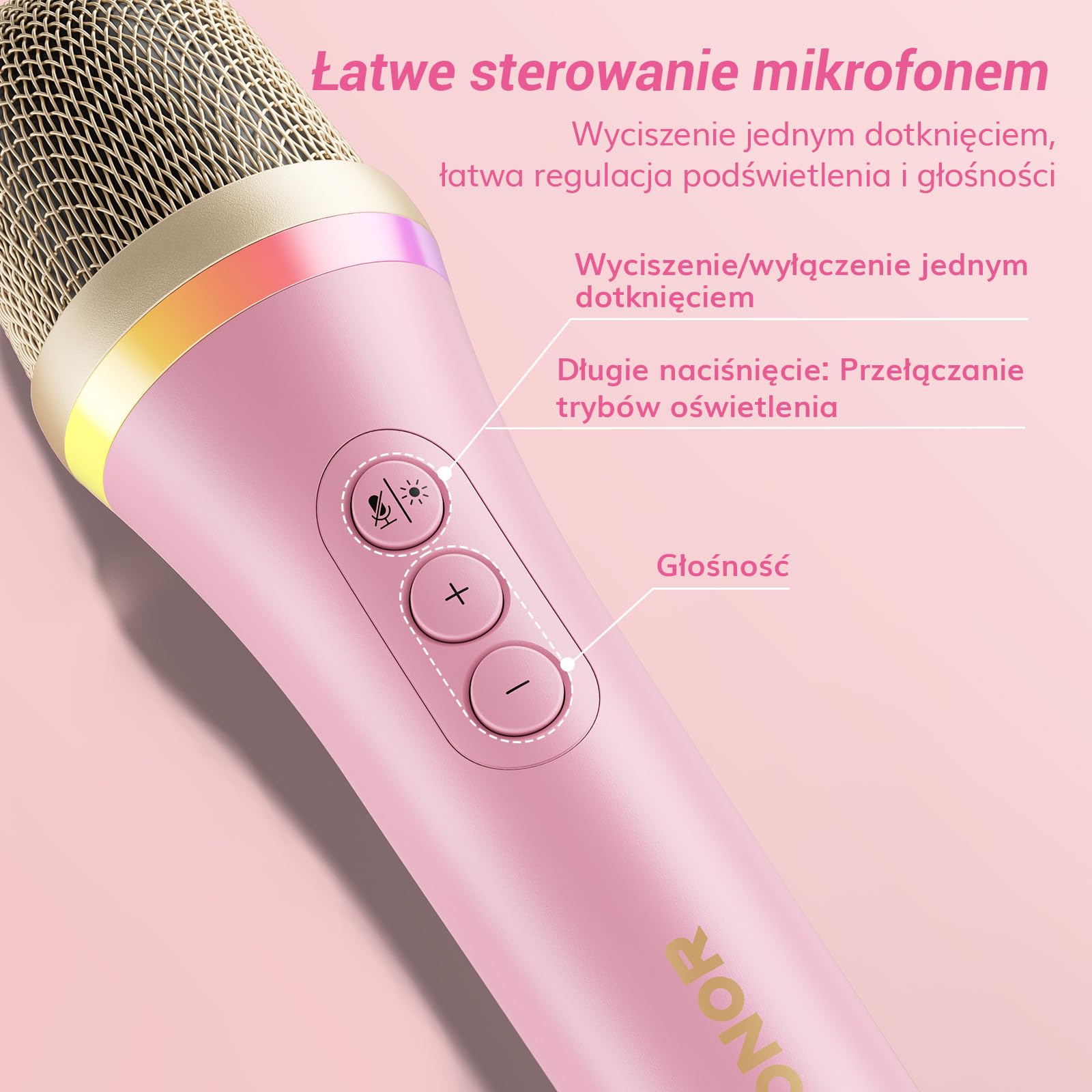 TONOR Mikrofon dynamiczny USB/typ C do komputera PC, RGB mikrofon do gier komputerowych do podcastów nagrywania, na żywo, przesyłania strumieniowego, YouTube, śpiewu, studia, karaoke Mikrofon różowy
