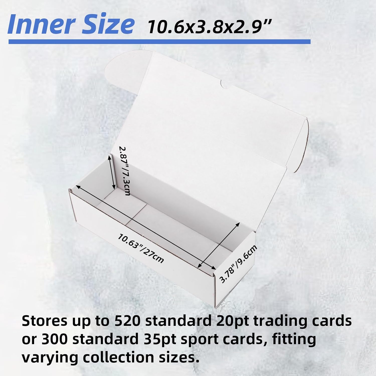 EXYGLO Trading Card Storage Box 25 Pack 520 Count 20pt with Dividers, 10.6x3.8x2.9 Inch Full White Cardboard Card Boxes for TCG/MTG/Sport Cards, Fit 3.6x2.6 Sleeves Shipping or Storing