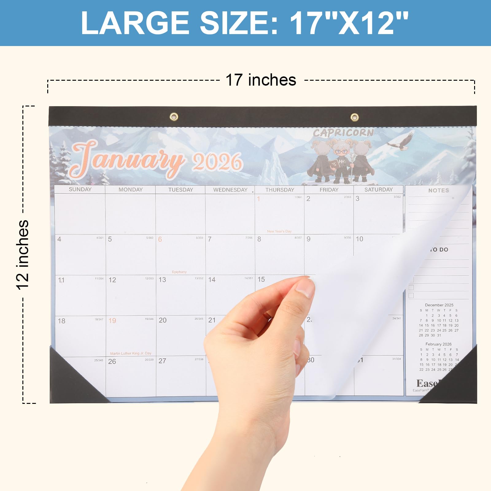 24-Monats-Schreibtischkalender 2026–2027, großer 43,2 x 30,5 cm Desktop/Wand-Monatskalender von Januar 2026 bis Dez. 2027, 2-Jahres-Kalender mit Notizen und To-Do, für Zuhause, Schule oder