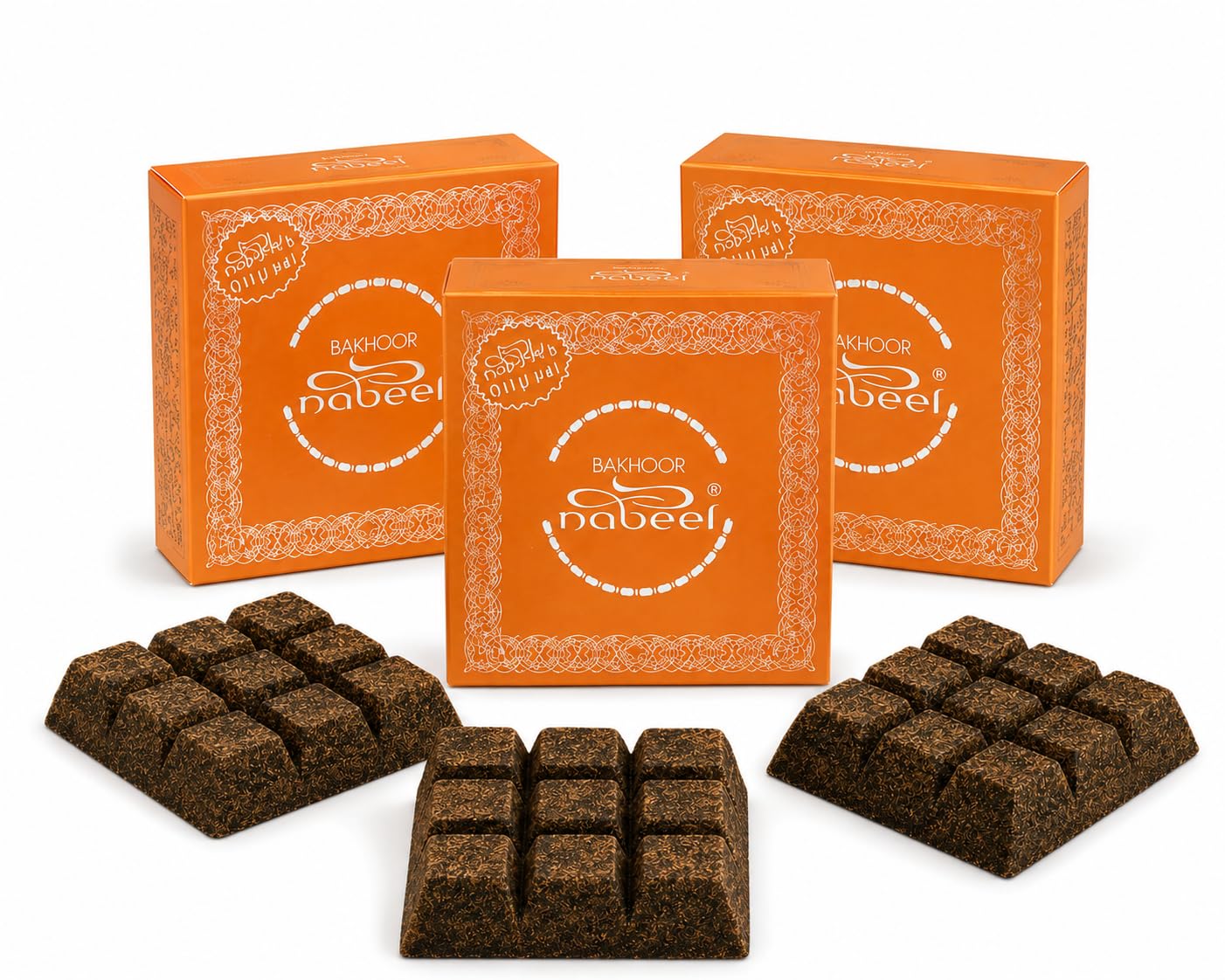 Nabeel Oudh Bakhoor Incense Bricks 3 Boxes x 9 Pieces Each with JRose Trolley Coin Keychain Arabic Home Fragrance Oud Incense Cubes for Bakhoor Burners Oriental Scented Incense Bricks
