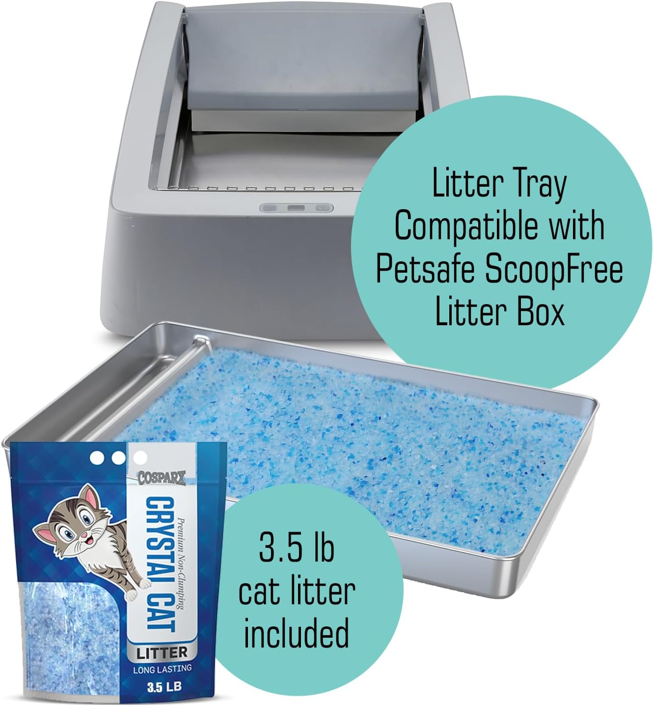 Reusable Tray Compatible with Pet-safe Scoop-Free Litter Box, Includes 3.5lb of Premium Crystal Litter, Tray Replacement for Pet-safe Litter Tray Refills, Easier to Clean, Never Stains or Absorb Odors