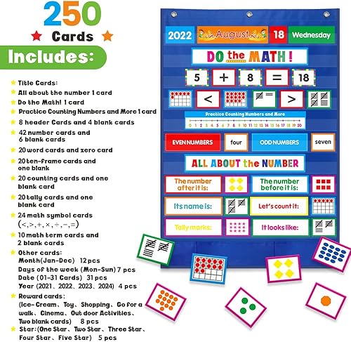 Miniatura 3 de Mewise 250 tarjetas de calendario matemático, números, conteo y más tarjetas de bolsillo para tarjetas de números matemáticos para suministros de