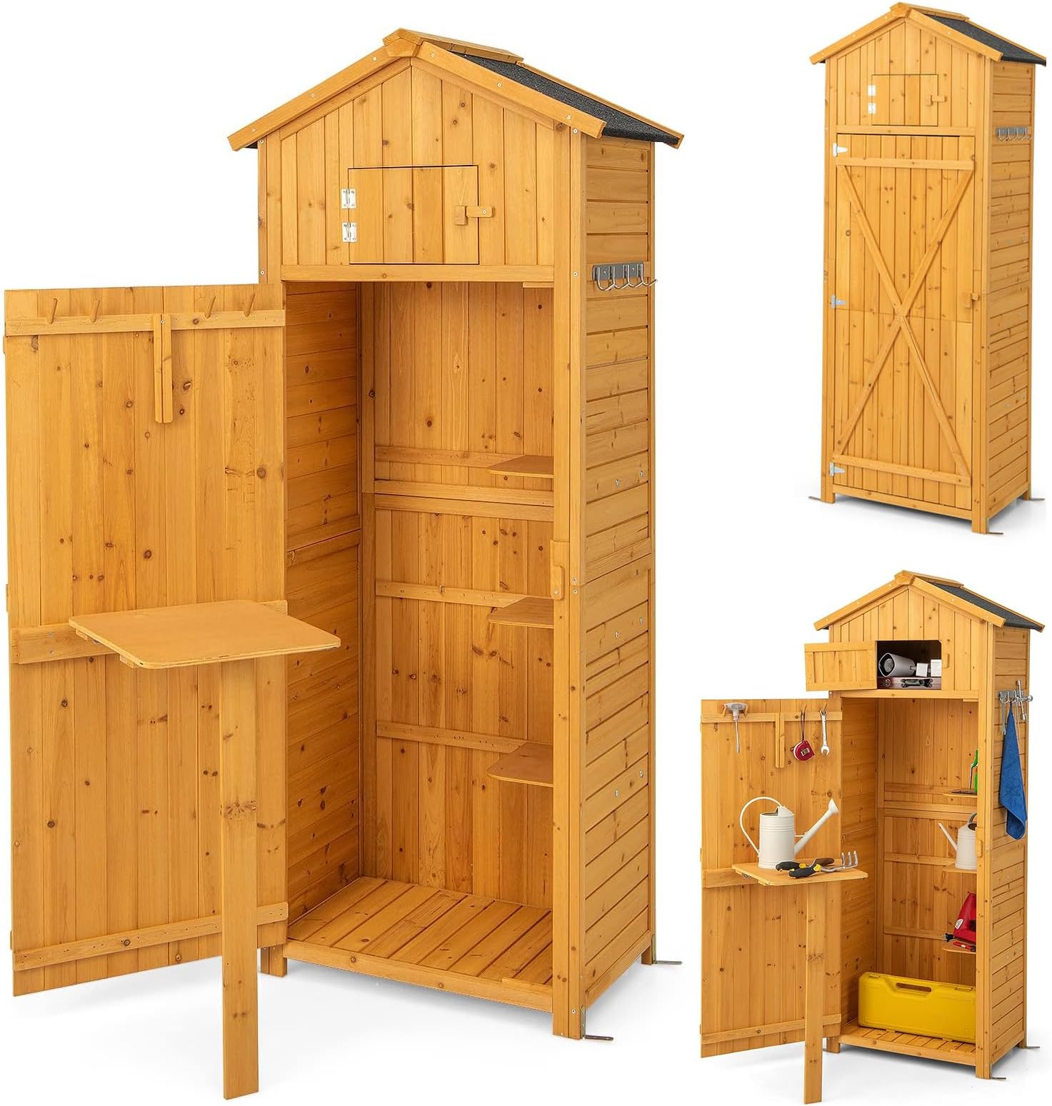 Armadio Da Esterno Relax4Life In Legno - Con Piano Metallico, 87x45x120 Cm, Per Giardinaggio - Foto 4