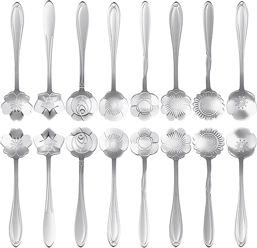 16 Pcs Teaspoon Tea Spoons, ESRISE Stainless Steel Cute Coffee Spoon for Tea Party Decorations (Silver)