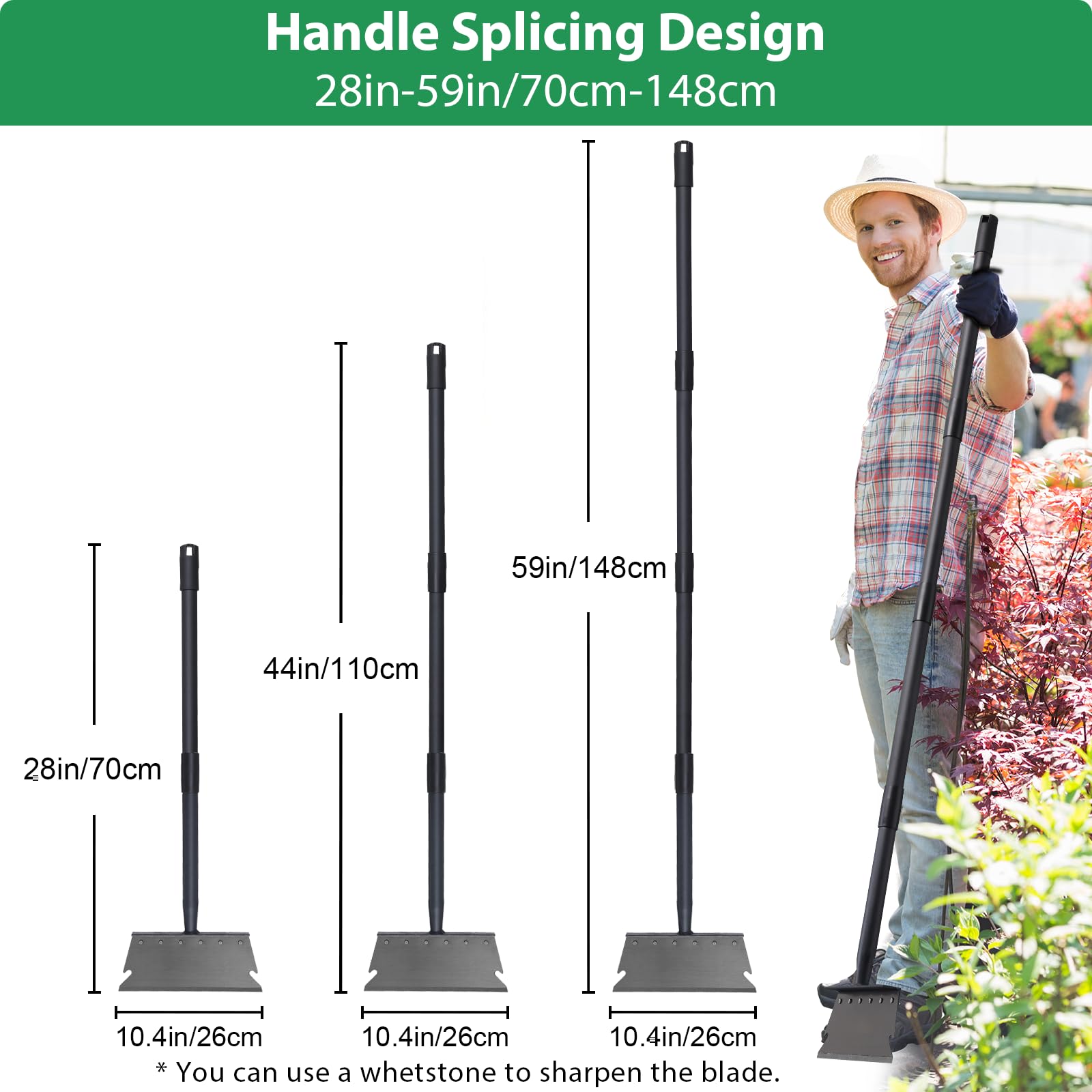 Pala de jardín, pala de nieve, raspador de hielo, pala de limpieza multifuncional con mango ajustable de 59 pulgadas, pala de limpieza de herramientas de jardín resistente para bordes de césped,