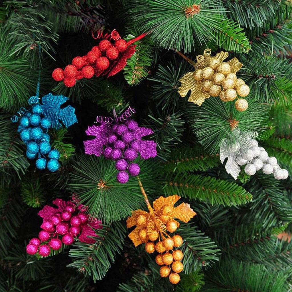 Krishna Christmas Shiny Fruit Ball Artificial Leaf Bush Xmas Holiday Ornament Gold