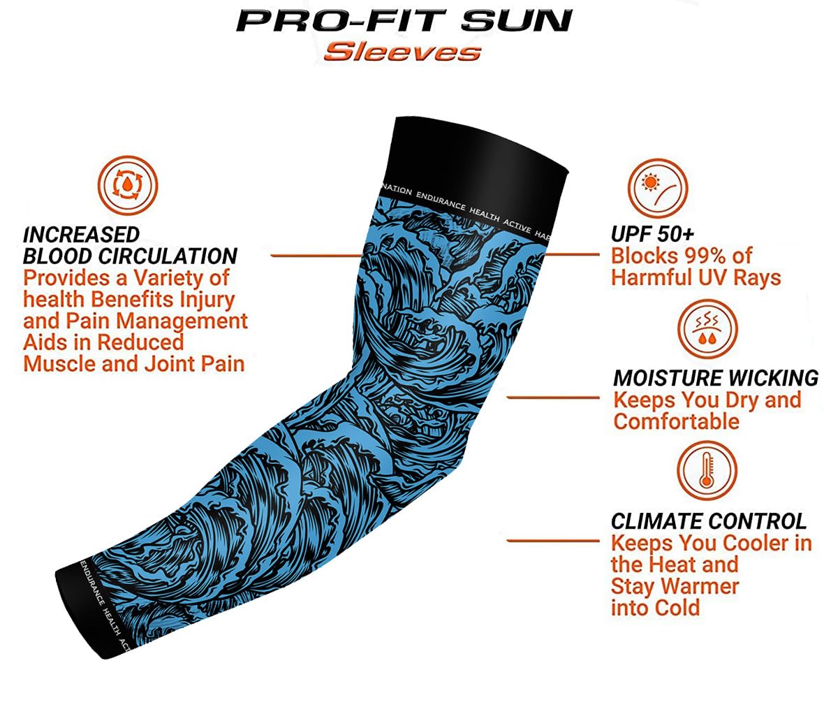 DEHAHA Men's Wave Compression Cooling Arm Sleeve Moisture Wicking 4-Way Stretch, Adult X-Large