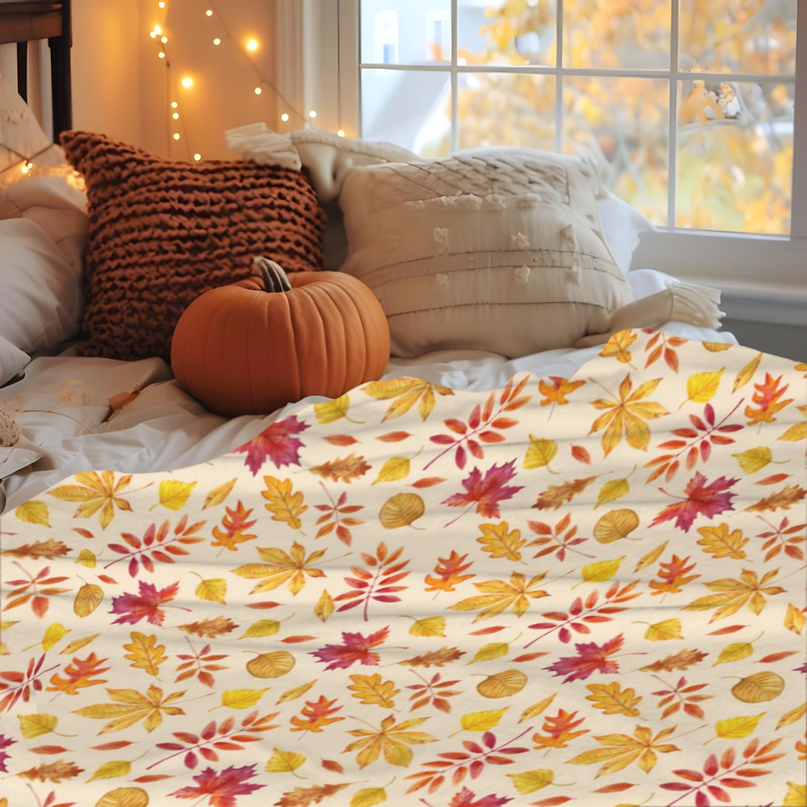 Autumn Maple Leaf Throw Blanket, Cozy Anti-pilling Fall Fleece Blanket, Soft Lightweight Flannel Blanket - Image 4