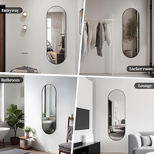 Miniatura 7 de Espejo ovalado de longitud completa, espejo de pared de 65 x 22 pulgadas con marco de metal, ultra transparente, a prueba de explosiones, decoración