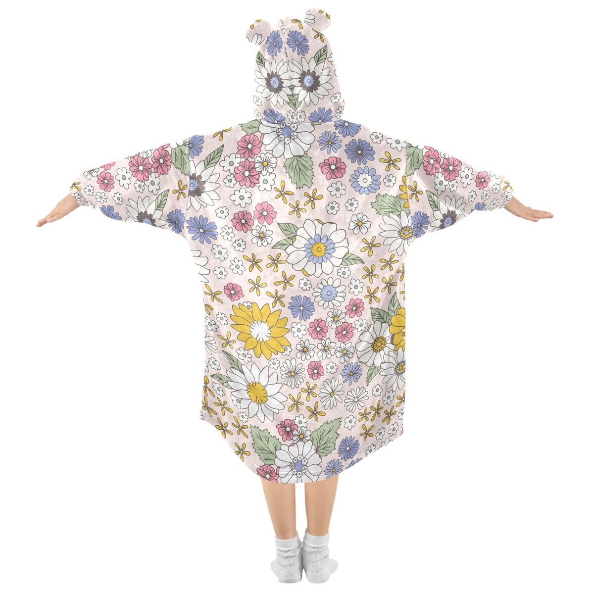 Kwiatowy vintage dziecięcy koc do noszenia bluza z kapturem oversize bluza koc sweter wiosna kwiat dla chłopców dziewcząt w wieku 3-14 lat