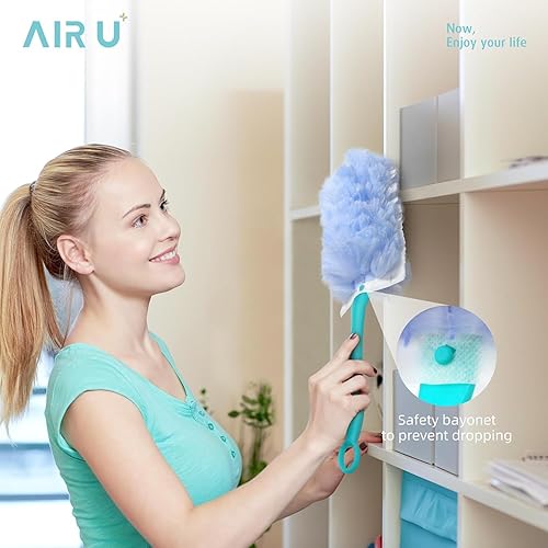 Vista 5 de Recambio de plumero para Swiffer Duster, 30 repuestos de plumero resistentes de 2 lados 360° con 1 mango, 4 microfibras, plumeros desechables