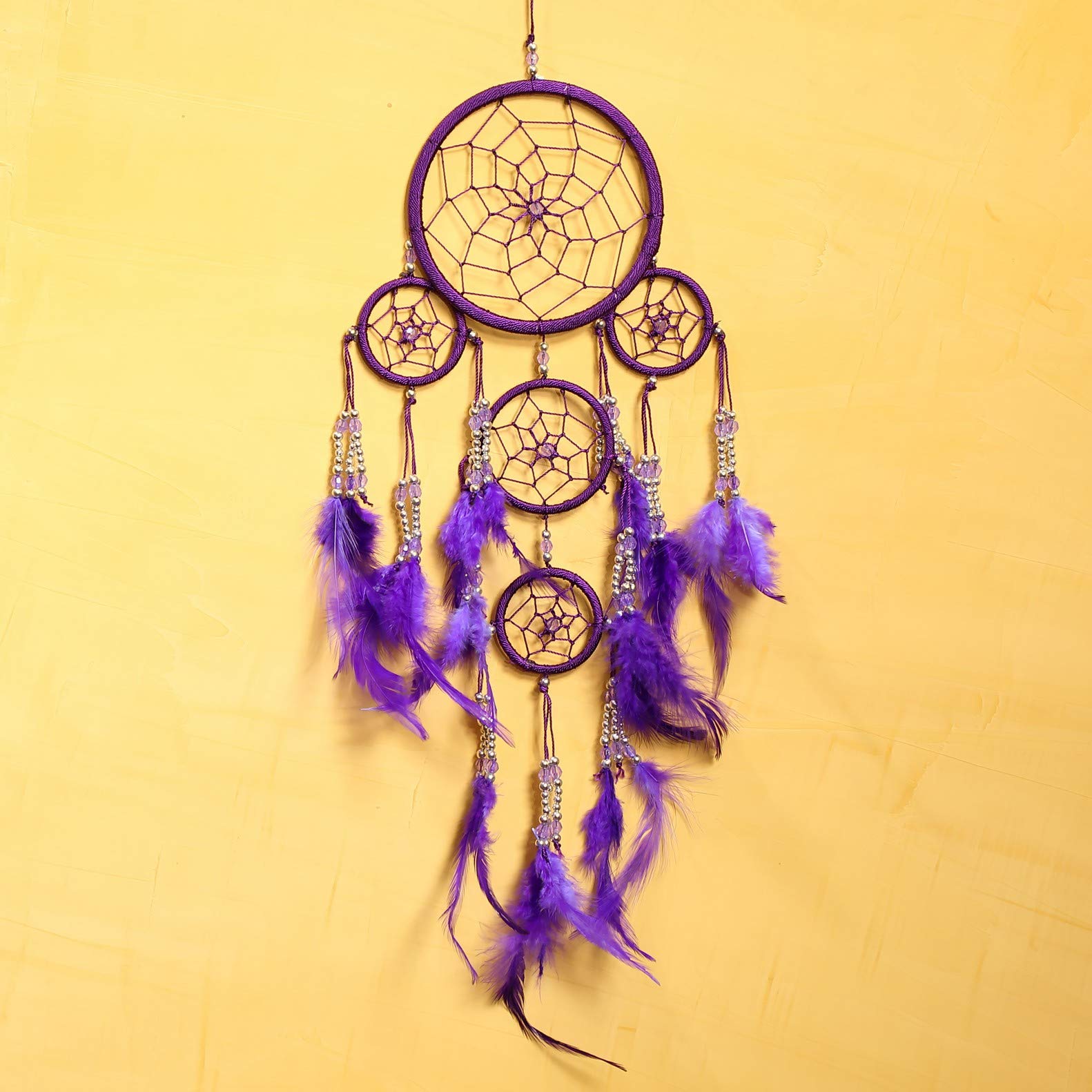 Acchiappasogni Con Piume Handmade - Decorazione Parete 50x11cm Per Camera Da Letto E Casa - Foto 5