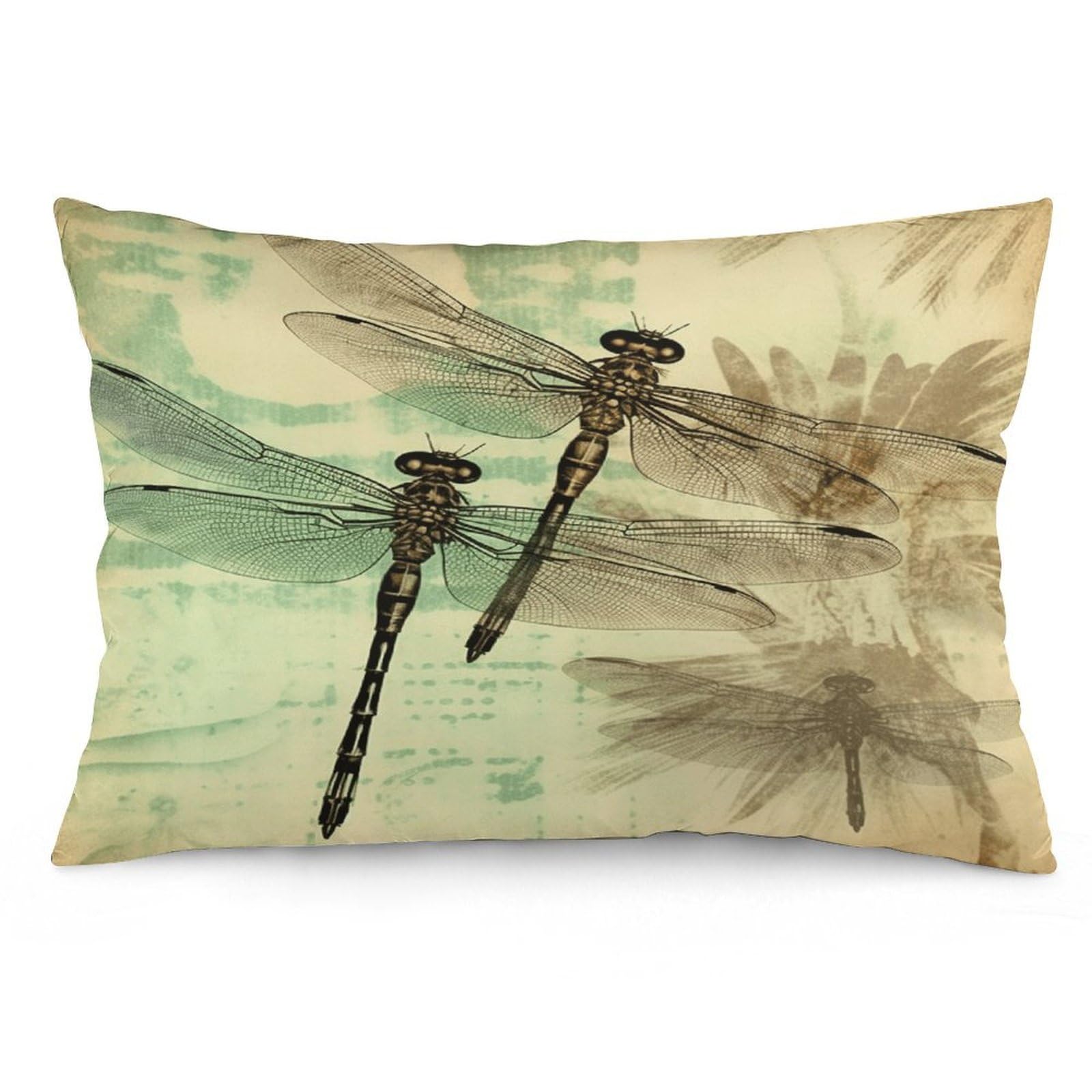 Dragonfly Dragonflies Vintage Throw Pillow Cover Soft Pillow Case Decorative Lumbar Pillow Cover Cozy Throw Pillowcase Polyester Rectangular Cushion Case Decor for Couch Sofa Bed