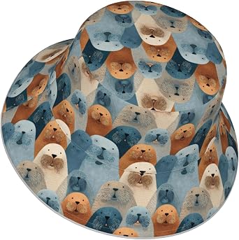 Playful Walrus Wonders 2 Pattern Sun Hat for Men Women UPF 50+ Trendy Reflective Hot Summer Buckethats Black