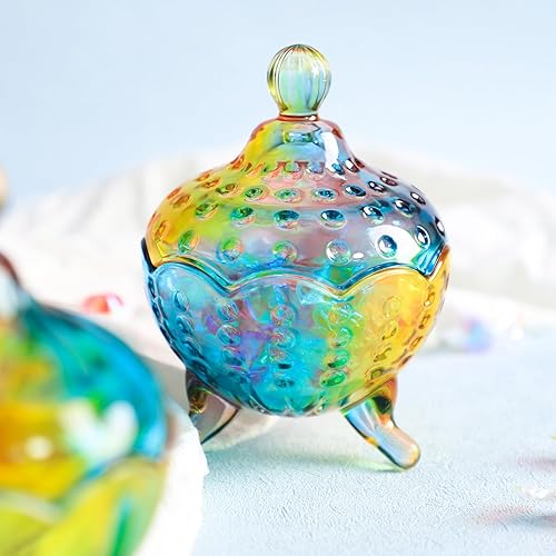 Miniatura 10 de Royal Rainbow - Tarro de boticario con patas de cristal en relieve con tapa, tarro de cristal transparente para bufé de dulces, 22 onzas