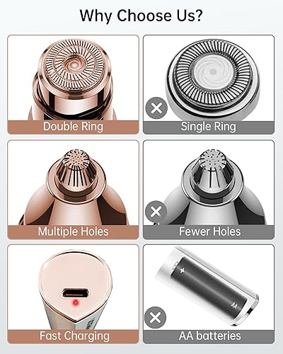 Miniatura 5 de KEESON Depilación facial para mujeres, recortadora eléctrica 2 en 1 de cejas con luz LED, dispositivo de depilación recargable, afeitadora facial,