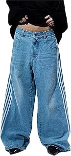 SANSIWU Unisex Y2K Hip Hop Street Jeans Vintage Wide Leg Denim Pants Casual Loose Fit Track Trousers Streetwear