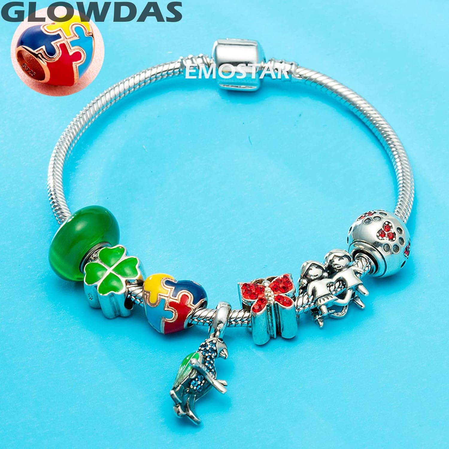 Autism Awareness Charms fit Pandora First Mothers Day Bracelet, 925 Sterling Silver Colorful Puzzle Pieces Enamel Heart Autistic Beads, Gift for Son/Daughter/Cousin - Image 5