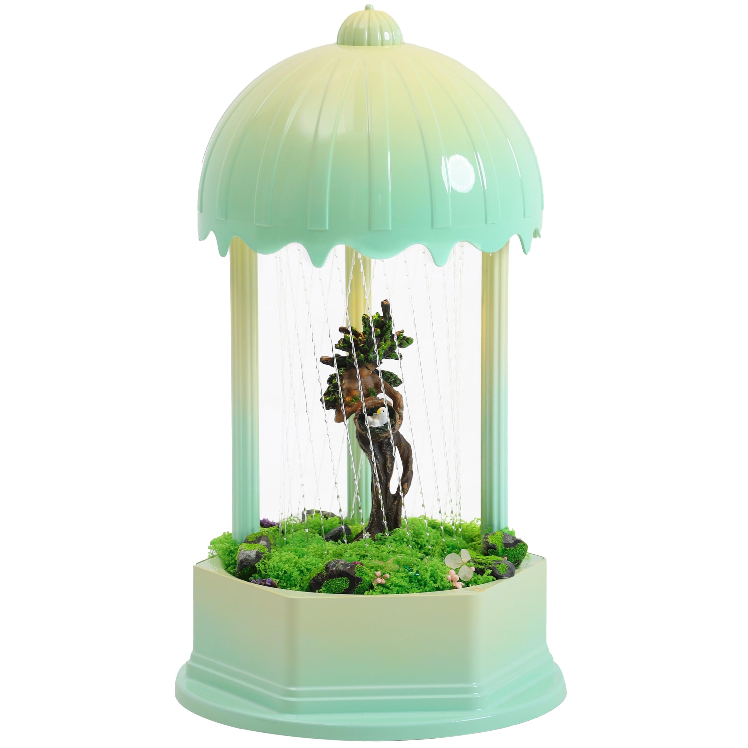 LumiRuiss Forest Series Tree Mother Oil Rain Lamp – Gradient Green Sculptural Mood Light & Mossy Display Stand, Healing Nature Goddess Decor with Spirit Birds & Aroma Diffuser (Complete Set)