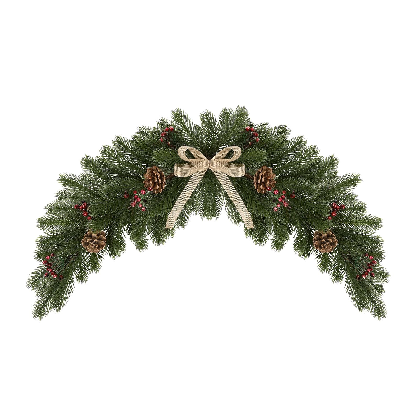 Topotdor Christmas Swags 24" Artificial Pine Cone and Red Berry Swag Christmas Mailbox Swag Wreath Garland for Front Door Wall Window Stair Xmas Home Decor