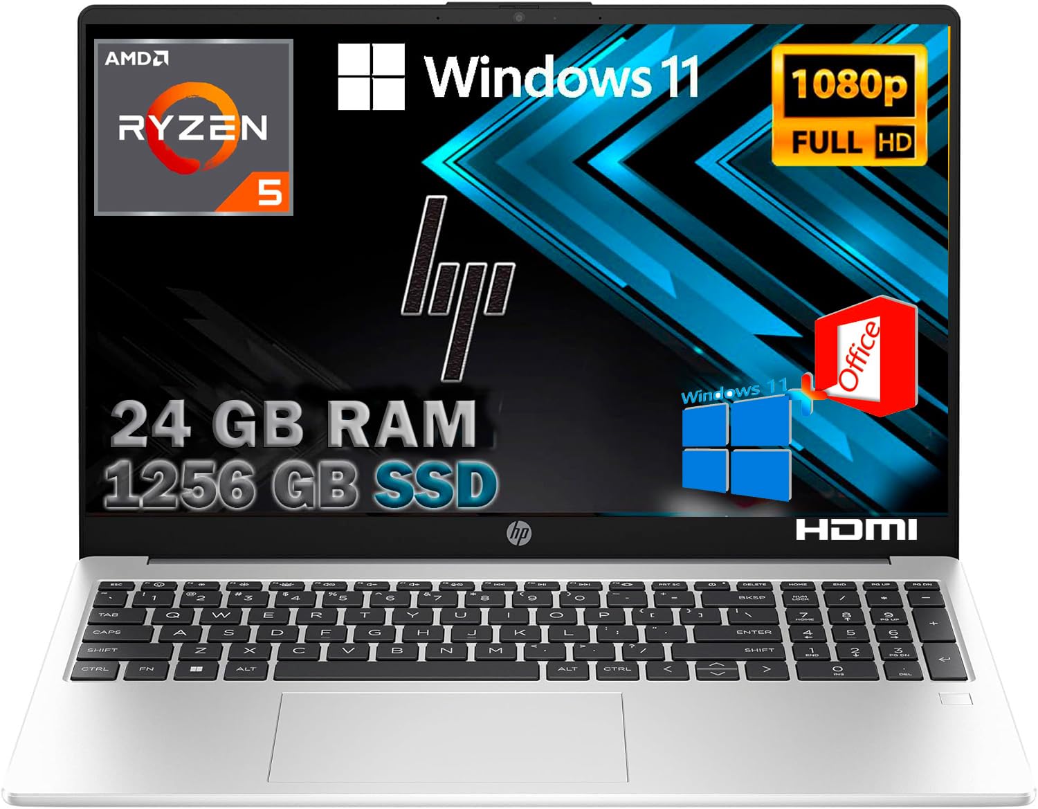 HP Probook 455 G10 Notebook portatile Silver, RAM 24GB, SSD 1256GB, Display FullHD 15.6", Cpu Amd Ryzen 5 7530U da 4,6 GHz, fingerprint, Win11 Pro, Open Office