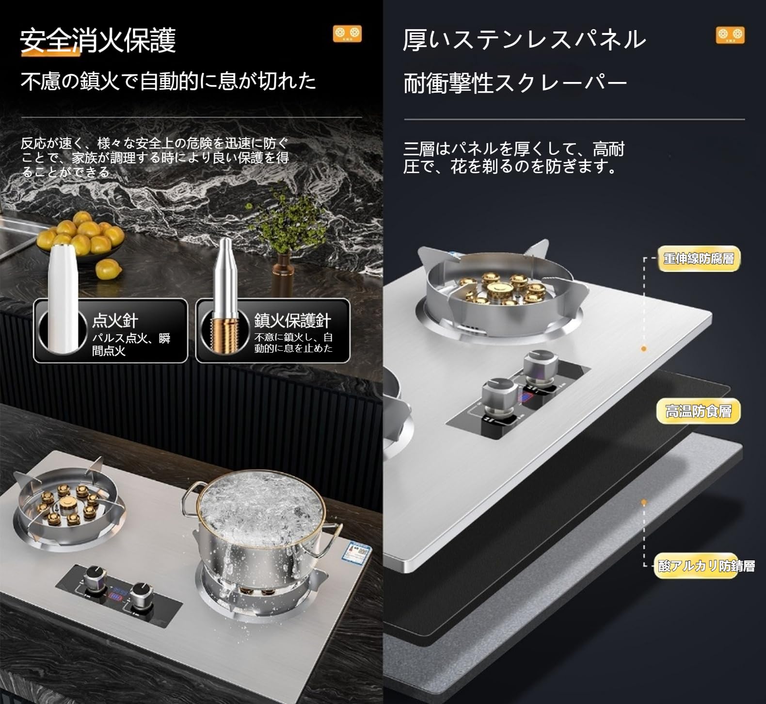 Amazon.co.jp: Deerou【2025新登場】二口ガスコンロ 5.2kW高火力 家庭 