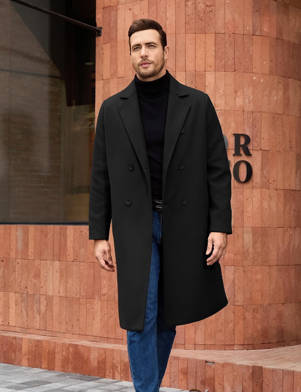 heekpek Wintermantel Herren Mantel Long Trenchcoat Doppelreiher Kerbkragen Winterjacke Business Casual Winter Warme Oberbekleidung für Alltag Outdoor