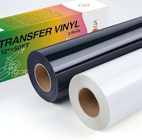HTVRONT Rollo de vinilo de transferencia de calor blanco y negro de 12 pulgadas x 50 pies, rollo de vinilo blanco y negro para Cricut y Silhouette -