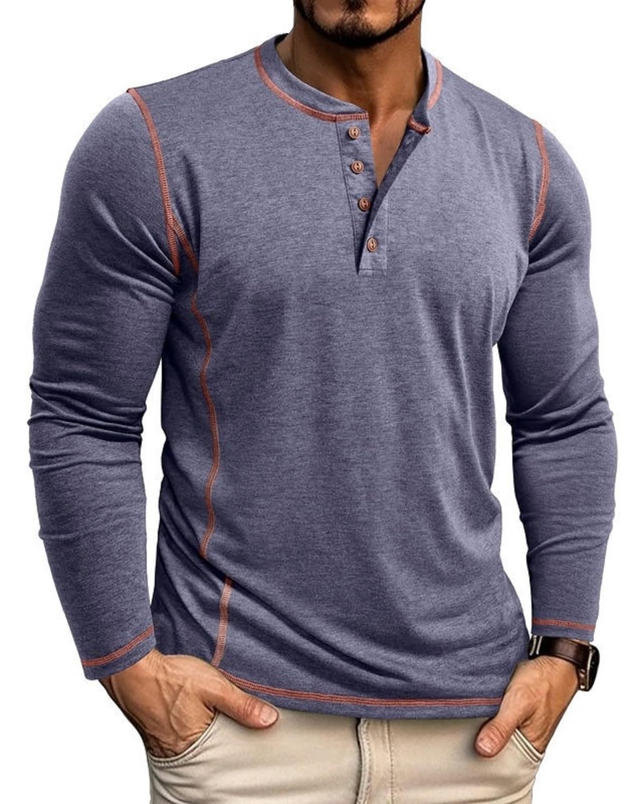 LAOARA Herren Langarmshirt Longsleeve Henley Shirt Herren Langarm T Shirt Longshirt mit Knopfleiste Slim Fit Tops M-2XL
