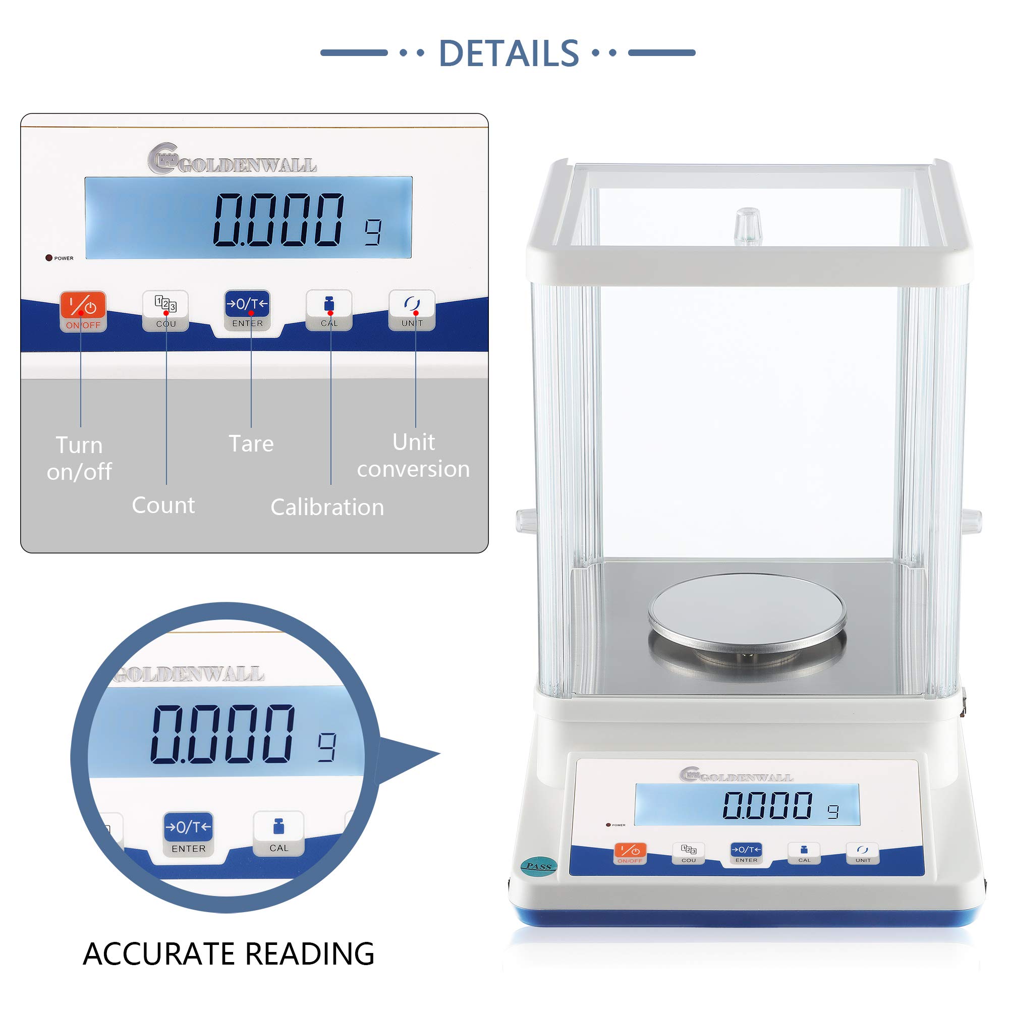 CGOLDENWALL 210g, 0.001g Balanza de Laboratorio de Alta Precisión Báscula Digital Analítica 1mg para Laboratorio, Farmacia, Escuela, Pesaje de Joyas