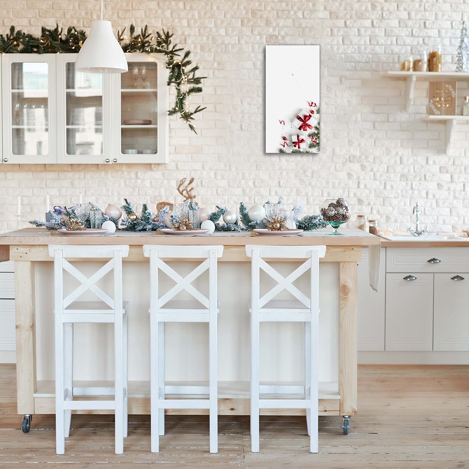 Tulup Zegar Świąteczny Szklany Zegar Ze Szkła Boże Narodzenie Prezent Święta Dekoracja Świąteczna Na Ścianę 30x60cm Białe Wskazówki Ścienny - Prezenty Ozdoby