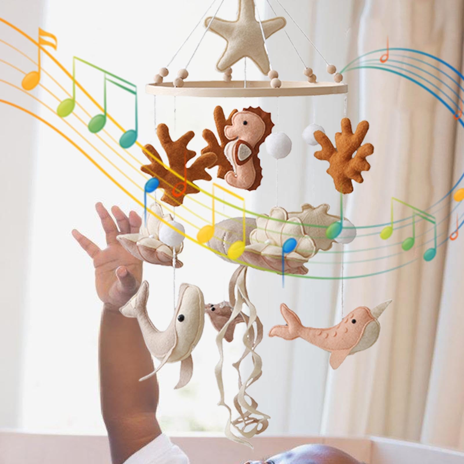 Mobile de Berceau Thème Animaux Marins, Vie Océanique, Accessoire Apaisant Bébé
