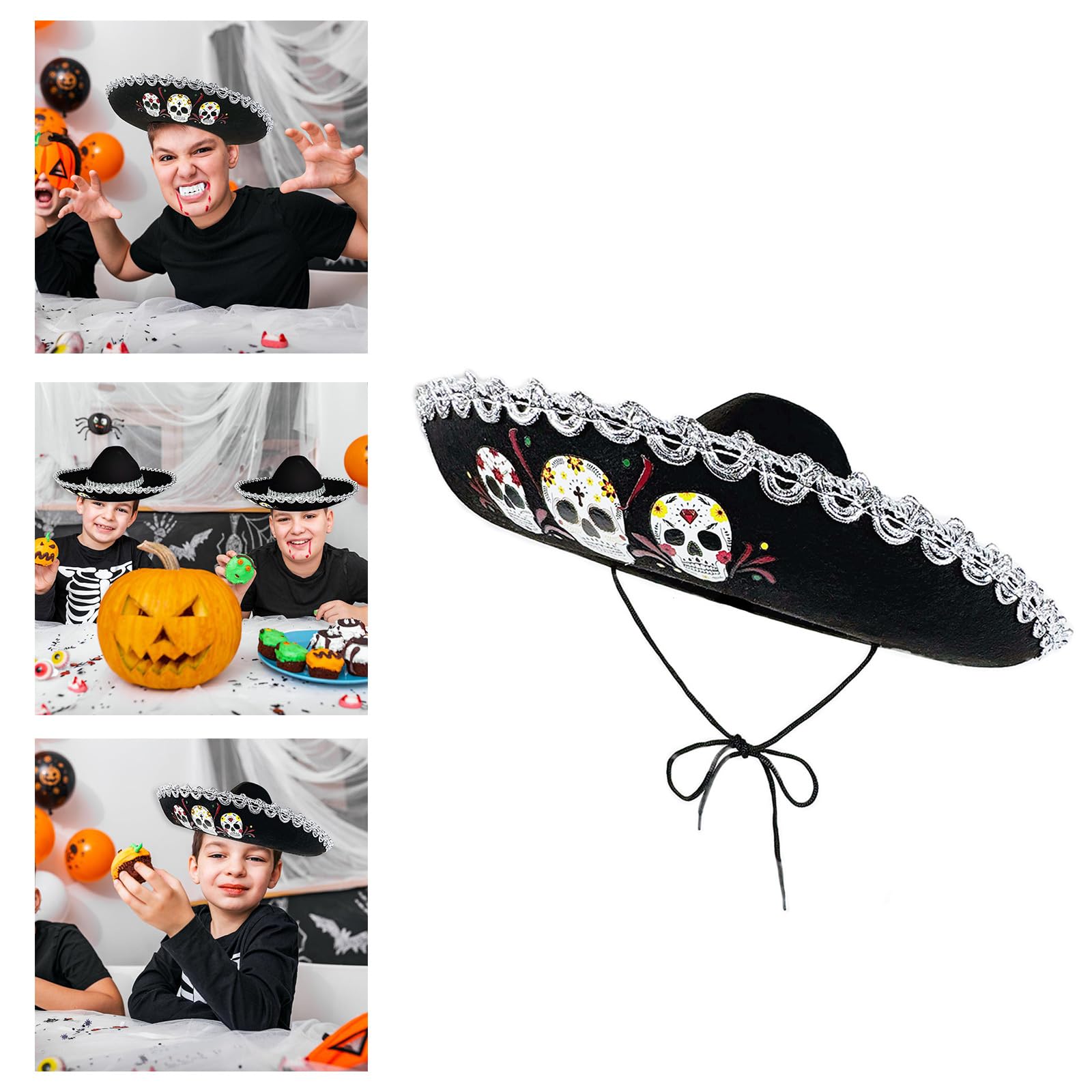 Cappello Messico traspirante per bambini con motivo teschio per comodo e sole Cappello Sombrero DiaDe Muertos Dia De Muertos