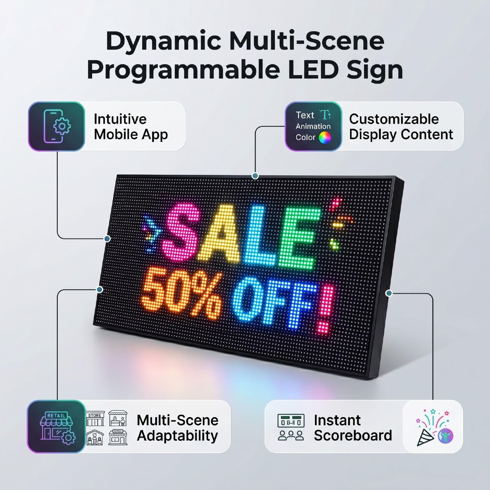Señal LED Programable para Publicidad LED con Desplazamiento | Empresarial Pantalla personalizable, Tablero Mensajes Control Remoto para Bodas, Tiendas, Bares, Atractivo Visual Dinámico