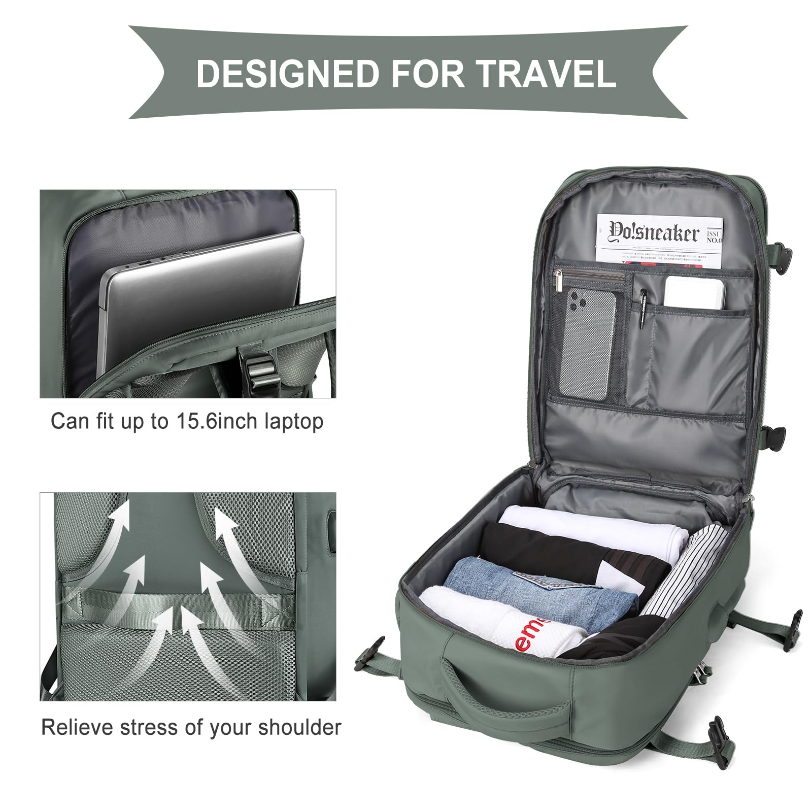 SZLX Zaino da Viaggio grande Zaino Ryanair 40x30x20 Sottovuoto Donna da escursionismo sportivo da esterno impermeabile Zaino Casual Laptop da 14 Pollici con porta di ricarica USB Scomparto per Scarpe