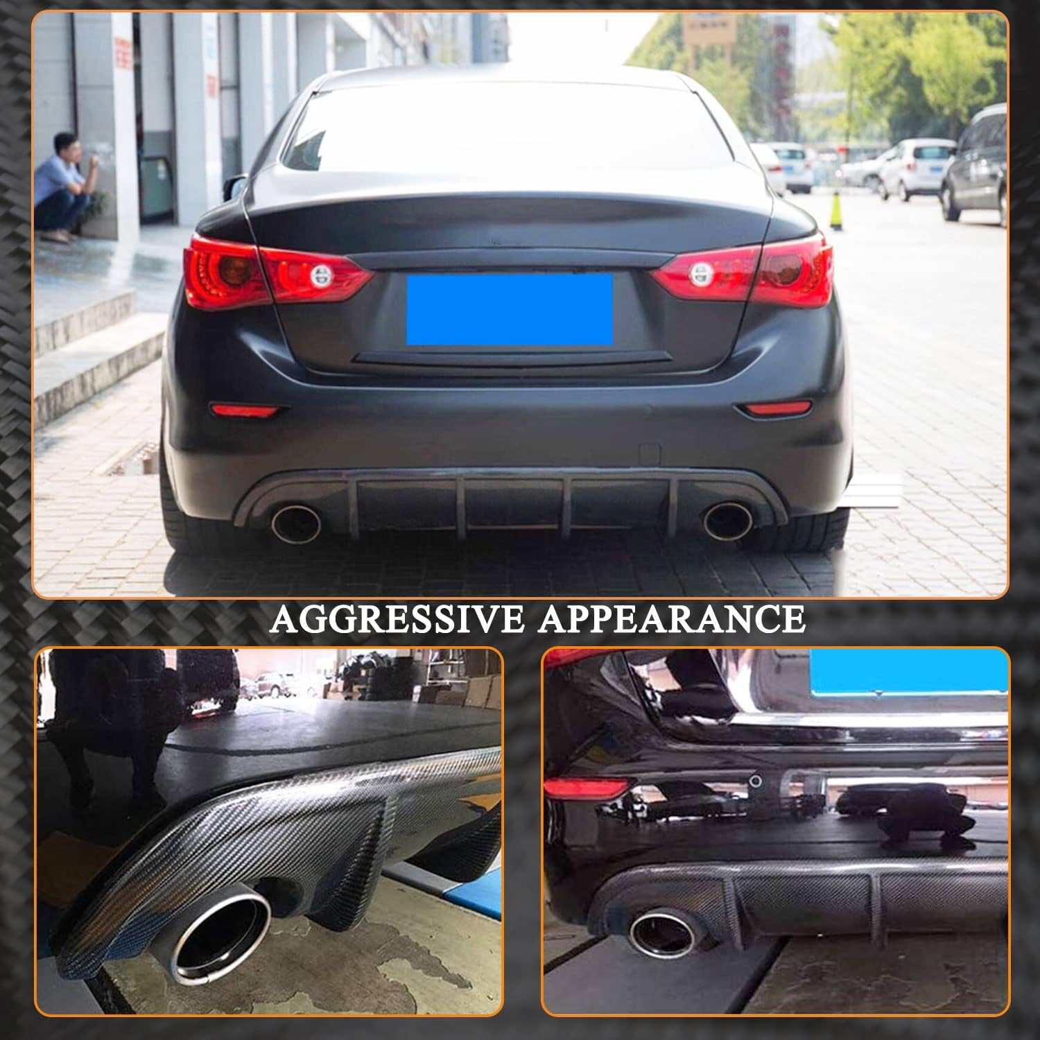 Carbon Fiber Rear Diffuser Fits for Infiniti Q50 Sedan 2014-2017 Factory Outlet CF Lower Bumper Lip Spoiler Body Kit