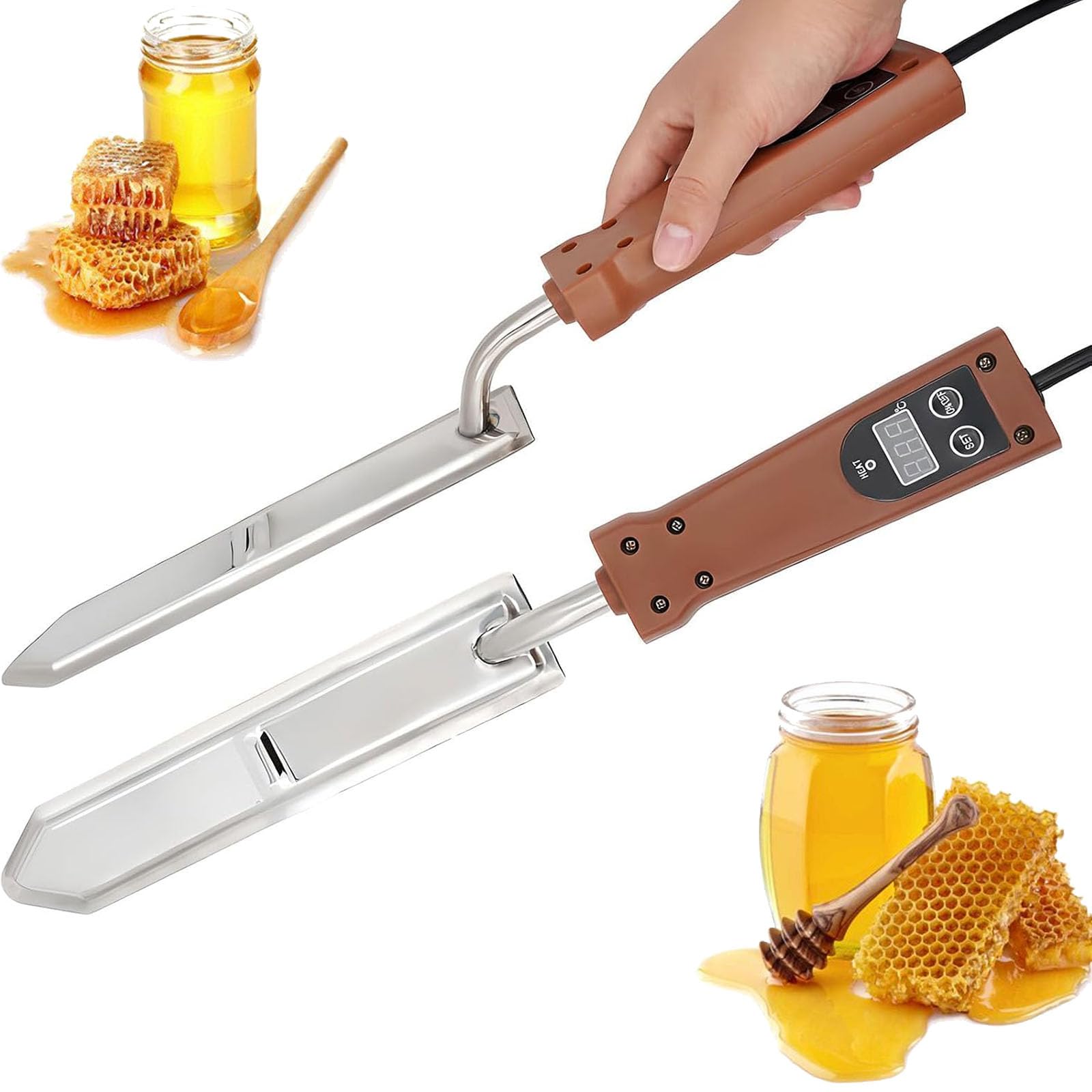Coltello Elettrico per Apicoltura, Raschietto Riscaldante per Cera di Miele in Acciaio Inossidabile con Temperatura Regolabile E Display Digitale, Raschietto da 250 Mm, Design Ergonomico